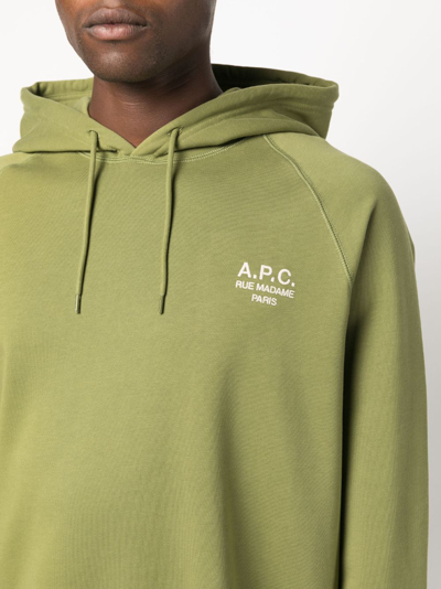 Shop Apc Logo-print Cotton Hoodie In Green