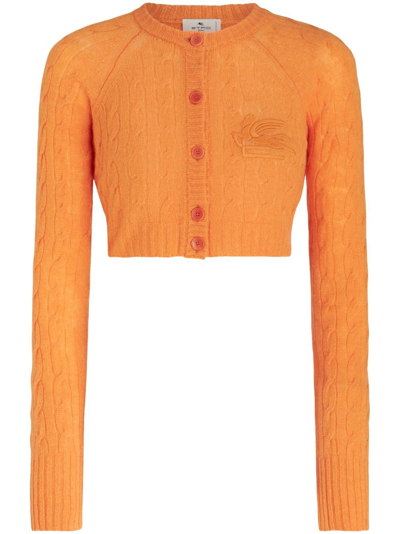 Shop Etro Cable-knit Cropped Cardigan In Orange