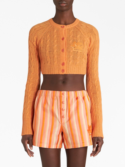 Shop Etro Cable-knit Cropped Cardigan In Orange