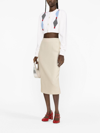 Alessandra Rich Argyle-intarsia-knit Cropped Wool Cardigan In Neutrals