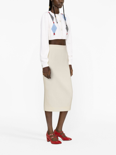 Alessandra Rich Argyle-intarsia-knit Cropped Wool Cardigan In Neutrals