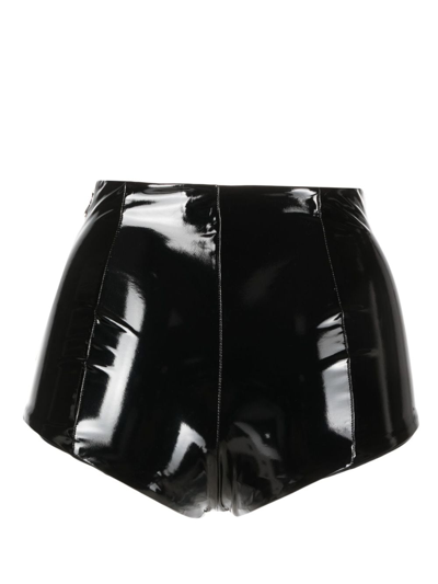Shop Patrizia Pepe High-waisted Patent-finish Brief Shorts In Black