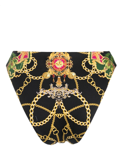 Shop Camilla Jealousy And Jewels Baroque-print Bikini Bottoms In Black