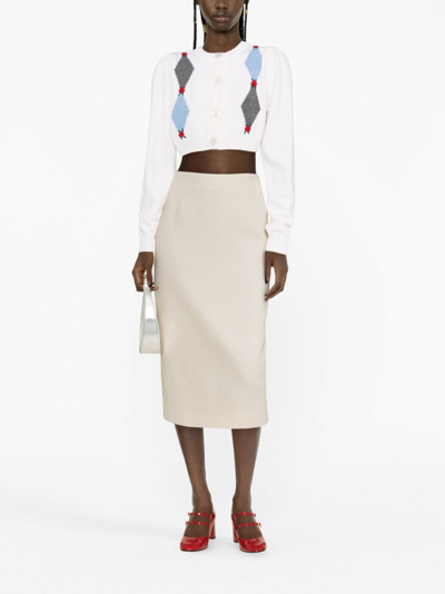 Shop Alessandra Rich Wool Bouclé Midi Pencil Skirt In Neutrals