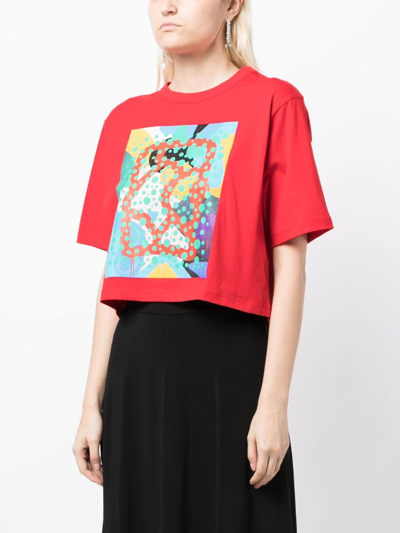 Shop Agnès B. Pop-art Print Cotton-jersey Cropped T-shirt In Red
