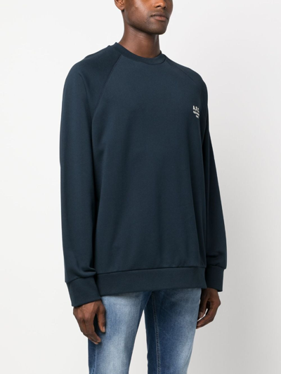 Shop Apc Logo-embroidered Cotton Sweatshirt In Blue