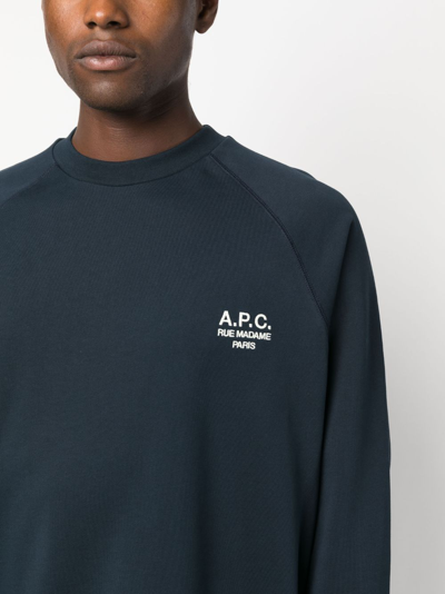 Shop Apc Logo-embroidered Cotton Sweatshirt In Blue
