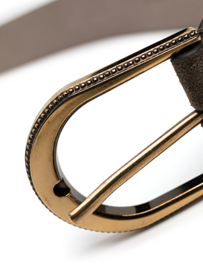 Shop Brunello Cucinelli Round-buckle Leather Belt In Brown