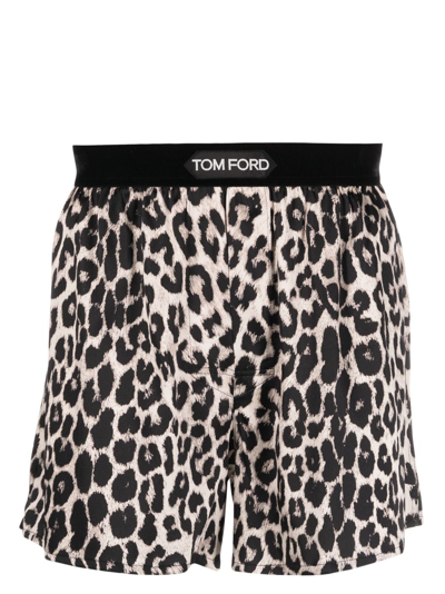 Tom Ford Men's Silk Leopard-print Boxer Shorts In Black