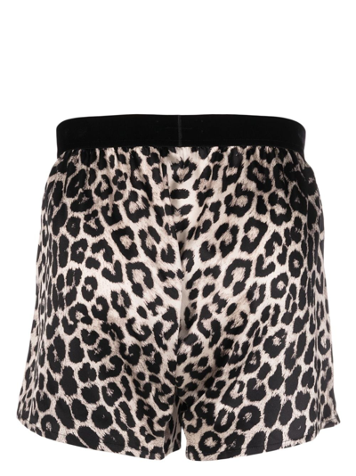 Shop Tom Ford Leopard-print Silk Boxer In Black