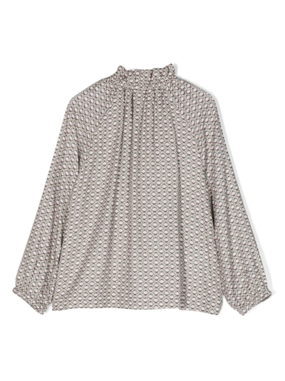 Il Gufo Ruffle-collar Graphic-print Blouse In Grey