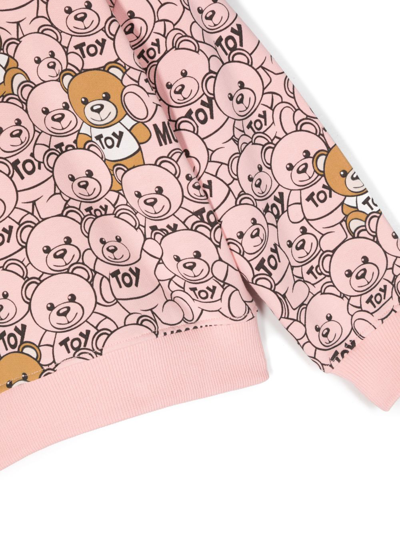Shop Moschino Teddy Bear Motif Cotton Hoodie In Pink