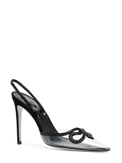 René Caovilla Black Satin-viniljet Strass In Black