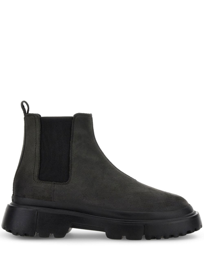 Shop Hogan Chelsea Round-toe Suede Boots In Black