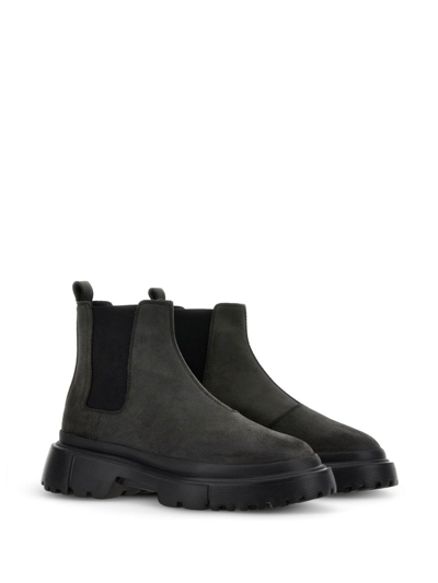 Hogan Man Ankle Boots Grey Size 8.5 Leather In Black