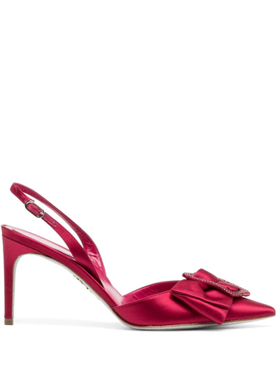 Shop René Caovilla 70mm Crystal-embellished Leather Sandals In Red
