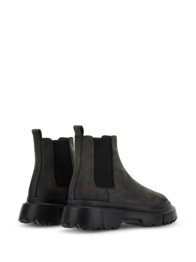 Shop Hogan Chelsea Round-toe Suede Boots In Black