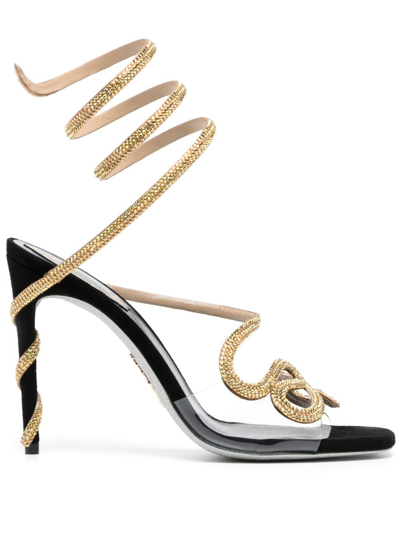 Shop René Caovilla Cleo 90mm Rhinestone-embellished Sandals In Gold