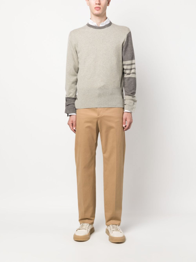 Thom Browne Striped Embroidered Cashmere Crewneck In Neutrals