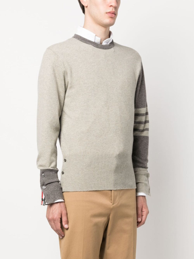 Thom Browne Striped Embroidered Cashmere Crewneck In Neutrals