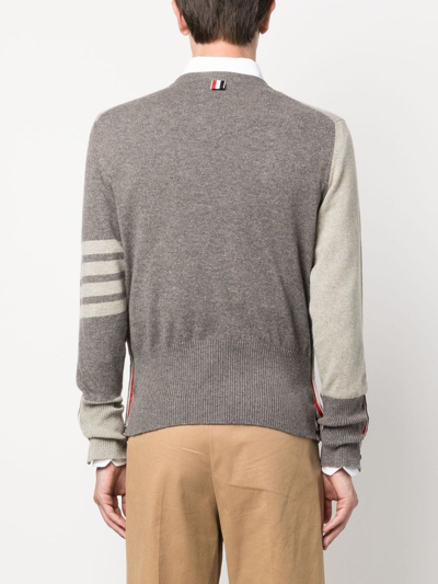 Thom Browne Striped Embroidered Cashmere Crewneck In Neutrals