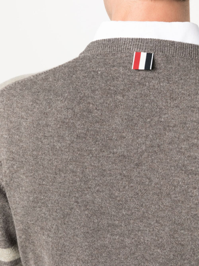 Thom Browne Striped Embroidered Cashmere Crewneck In Neutrals