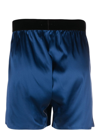 Shop Tom Ford Logo-waistband Silk Boxers In Blue