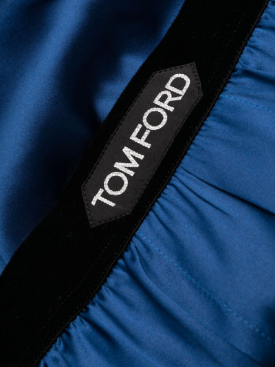 Shop Tom Ford Logo-waistband Silk Boxers In Blue