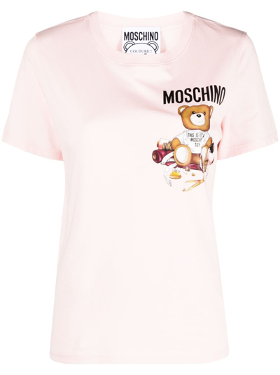 Shop Moschino Teddy Bear-motif Cotton T-shirt In Pink