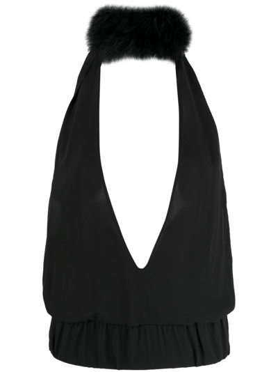 Shop 16arlington Salina Feather-trim Halterneck Top In Black