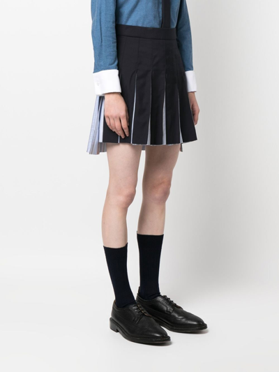 Shop Thom Browne Pleated Step-hem Skirt In Blue