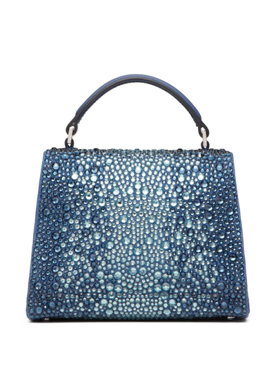 Shop Valentino Mini Vsling Rhinestone-embellished Denim Handbag In Blue