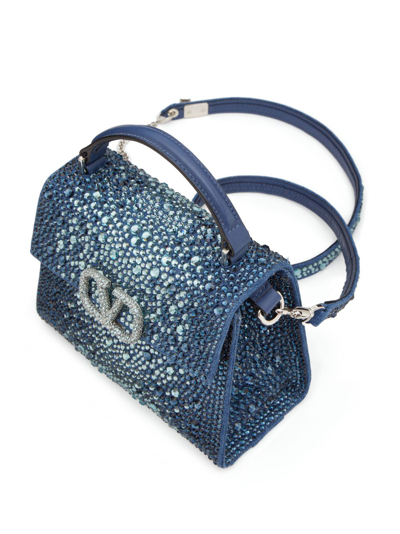 Shop Valentino Mini Vsling Rhinestone-embellished Denim Handbag In Blue