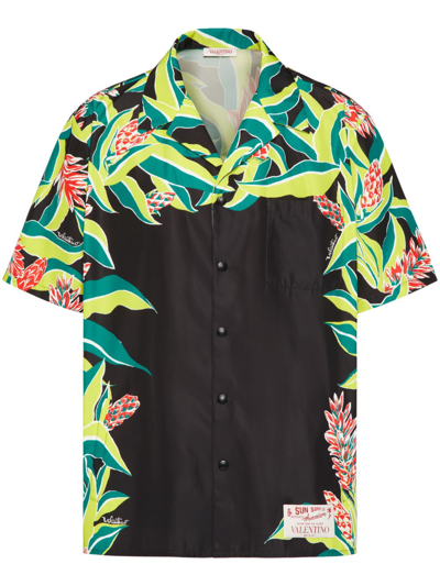 Shop Valentino Volcano-print Bowling Shirt In Black