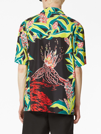 Shop Valentino Volcano-print Bowling Shirt In Black