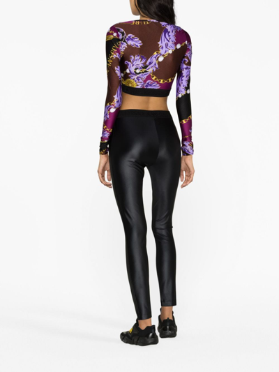 Shop Versace Jeans Couture Ruched Coated Leggings In Black