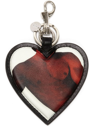Shop Jw Anderson Heart-shaped Leather Keyring In Black