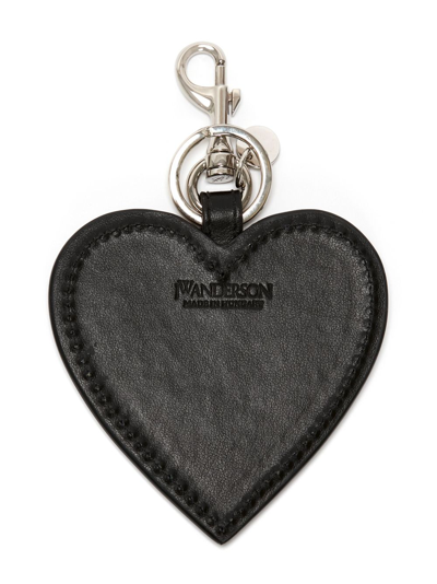 Shop Jw Anderson Heart-shaped Leather Keyring In Black