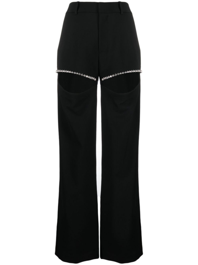 Shop Area Crystal-embellished Cut-out Trousers In Black