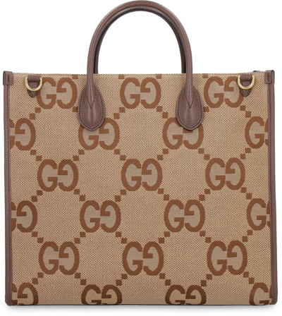 Shop Gucci Jumbo Gg Fabric Tote Bag In Beige