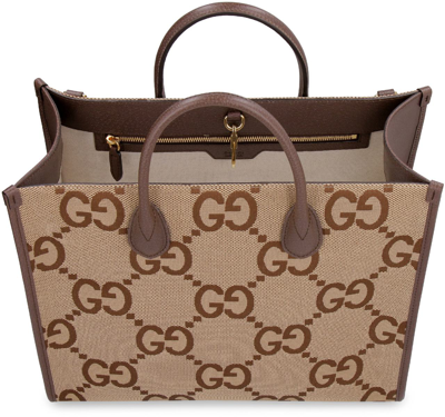 Shop Gucci Jumbo Gg Fabric Tote Bag In Beige