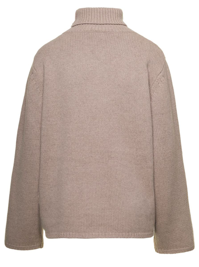 Shop Totême Oversized Beige Sweater With Turtleneck In Wool Blend Woman