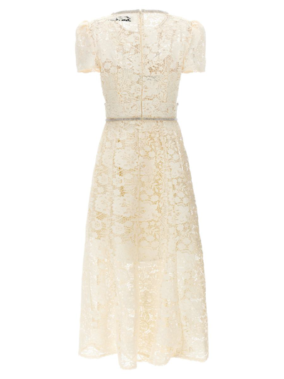 Shop Self-portrait Cream Cord Lace Bow Midi Dress In White