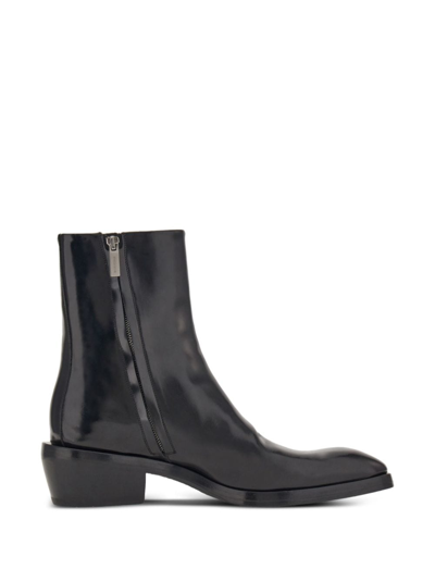 Shop Ferragamo Squared-toe Leather Ankle Boots In Black