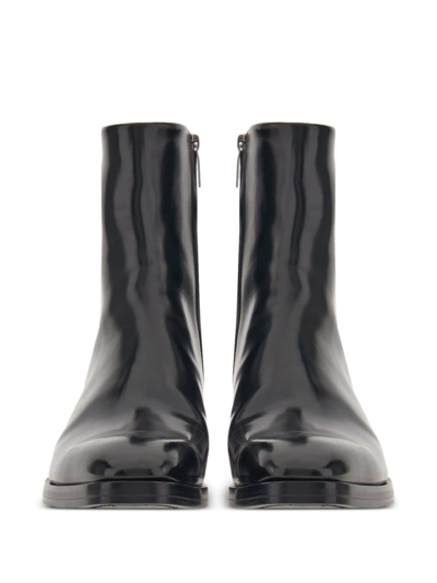 Shop Ferragamo Squared-toe Leather Ankle Boots In Black