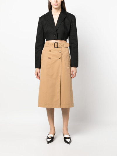 Shop Moschino High-waisted Belted Midi Skirt In Brown