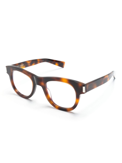 Shop Saint Laurent Tortoiseshell-effect Round-frame Glasses In Brown