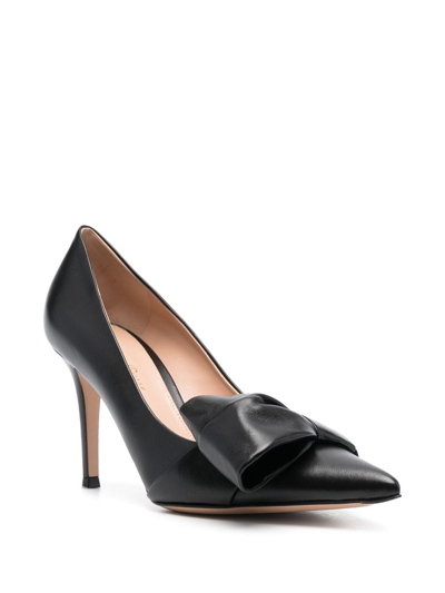 Shop Gianvito Rossi 85mm Bow-detail Leather Pumps In Black
