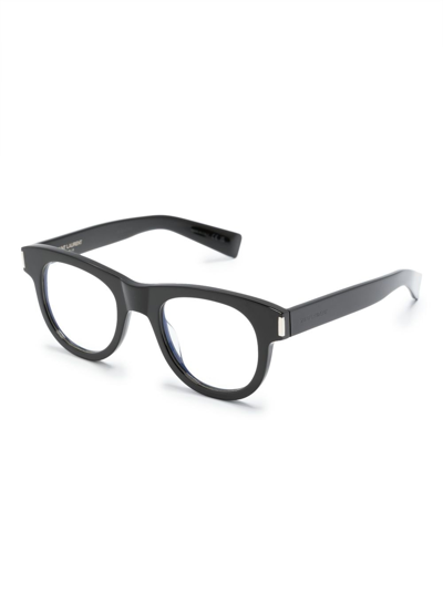 Saint Laurent Logo-engraved Round-frame Glasses In Black