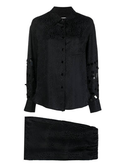 Shop Art Dealer Patterned-jacquard Silk Pyjama Set In Black